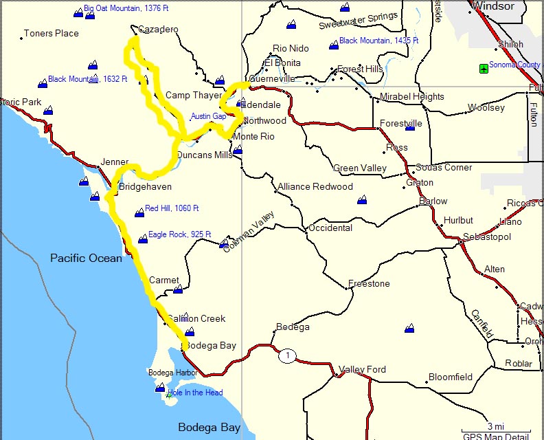 map of california coast. Biking Northern California